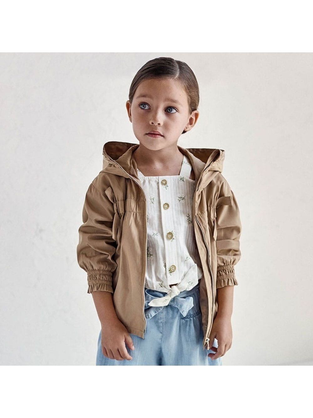 Size 4 Girls Mayoral Tan Kids Raincoat with Hood
